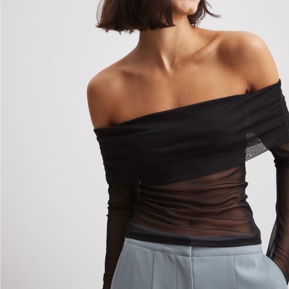 Chic Off-Shoulder Black Sheer Blouse NWOT